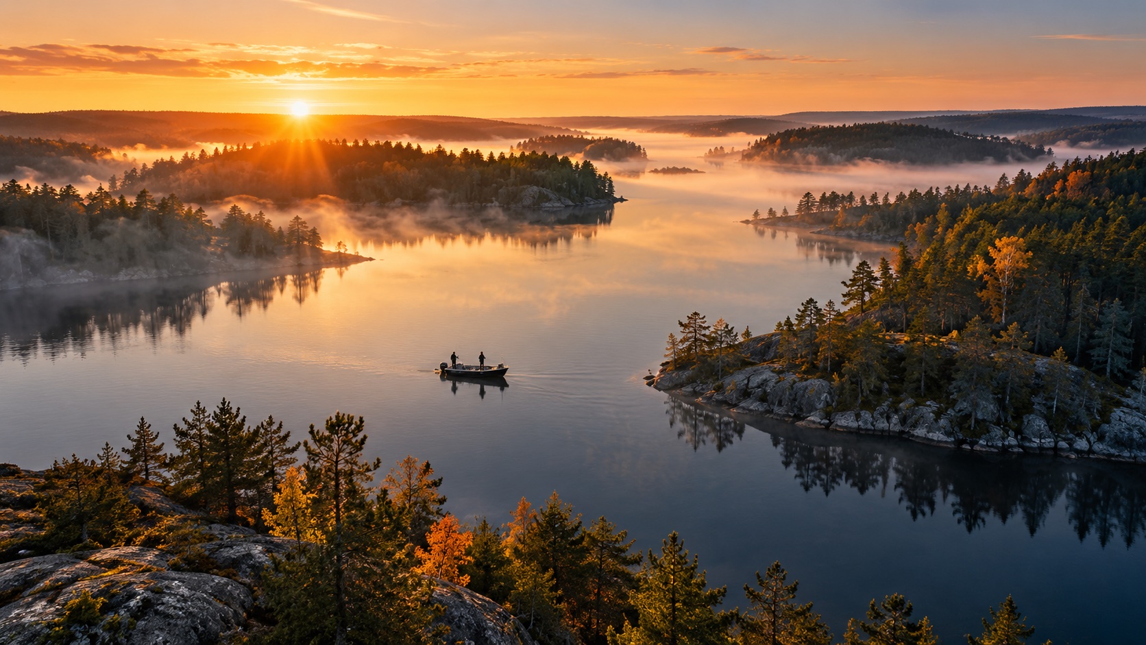 Fiskebåt på en sjö i södra Sverige